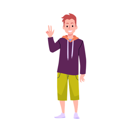 Freundlicher Teenager trägt Kapuzenpullover und zeigt Handbewegung  Illustration