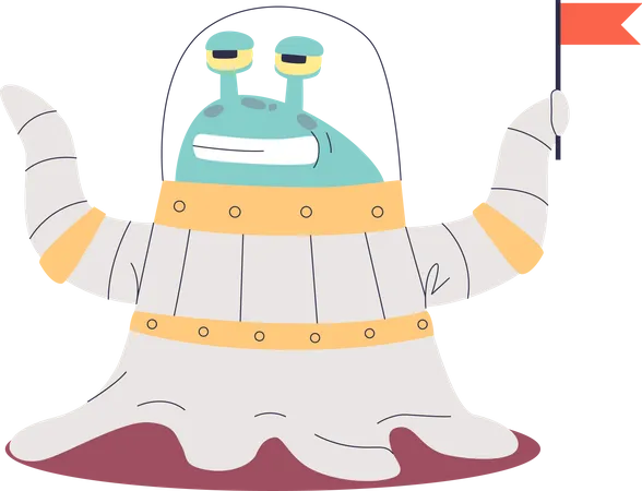 Niedlich Monster Character Feundliches Monster Karikatur Von Kosmos Raumschiff Weiss Hintergrund Komiker Kreatur Von Spaceship Flache Vektor Abbildung Illustration