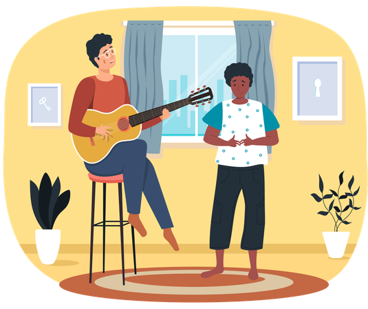 Frican american female character listening to her male friend singing  Illustration