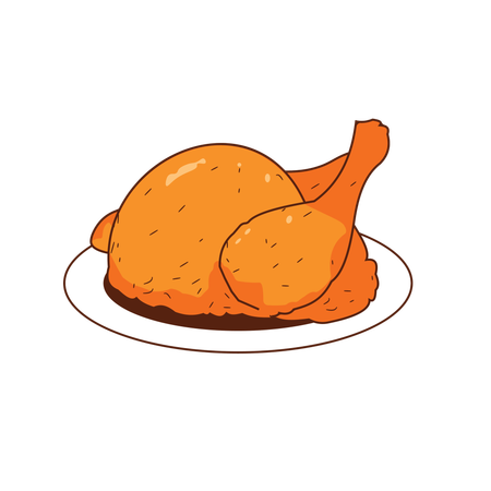 Fried chicken in plate  Illustration