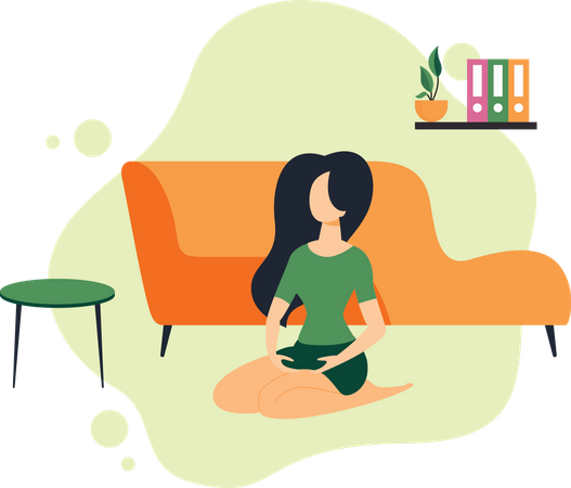 Friedliche Frau macht Yoga zu Hause  Illustration