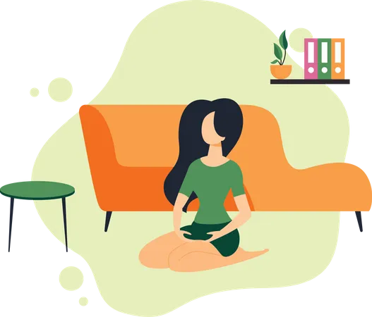 Friedliche Frau macht Yoga zu Hause  Illustration