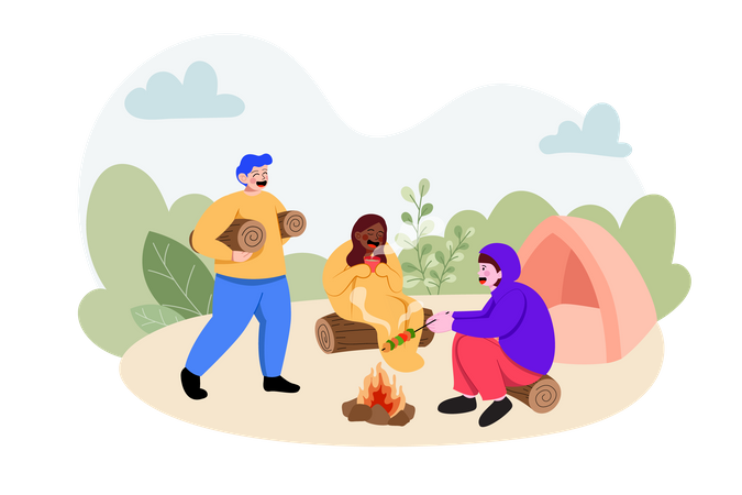 Friend at camping on Friendship Day  Illustration