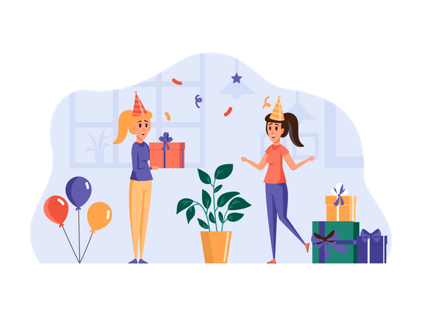 Friend giving birthday gift  Illustration
