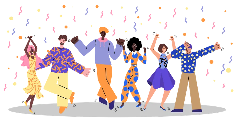 Friend Group At Retro Dance Party Illustration