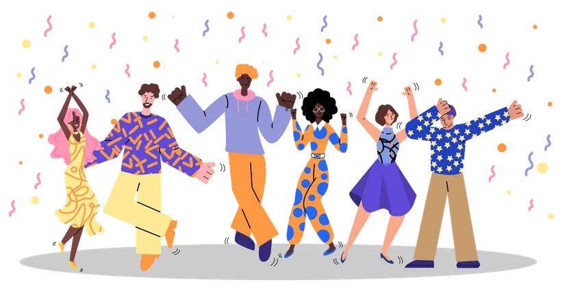 Friend Group At Retro Dance Party  Illustration