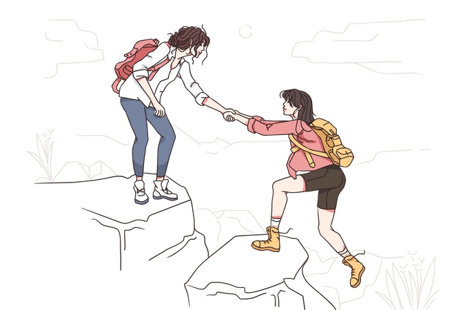 Friend helping to climbing mountain  イラスト