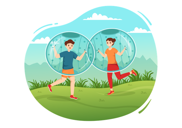 Friend play with zorbing ball  Illustration