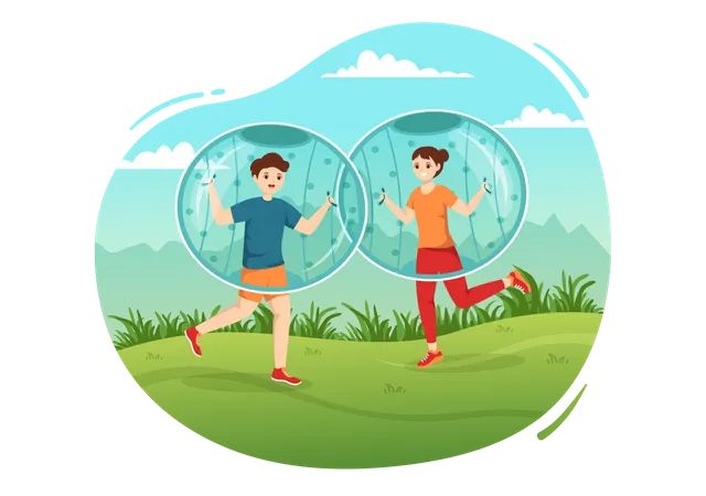 Friend play with zorbing ball  Illustration