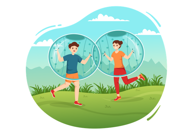 Friend play with zorbing ball  イラスト
