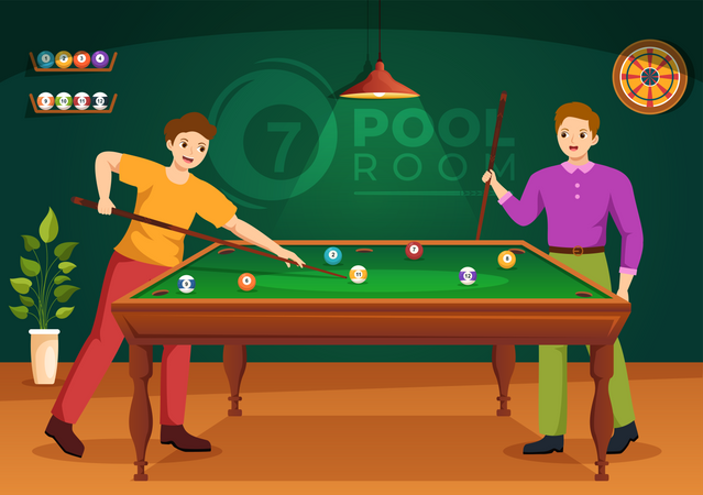 Friend Playing Billiards Game  Illustration