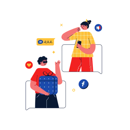 Friend sharing reaction on social media  Illustration