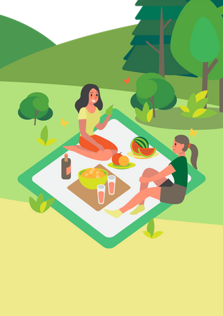 Friend spend time outdoor on picnic  Illustration