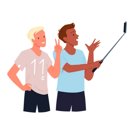 Friend taking selfie on mobile  Illustration