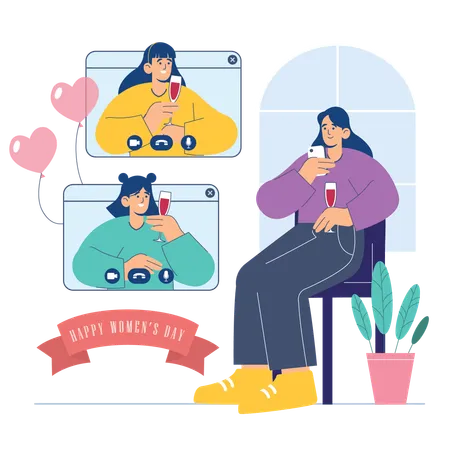 Friend talking online on Women's Day  Illustration