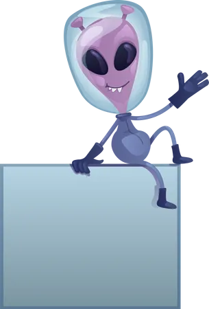 Friendly Alien Flat Cartoon Vector Illustration Welcoming Extraterrestrial With Empty Banner Ready To Use 2 D Character Template For Commercial Animation Printing Design Isolated Comic Hero イラスト