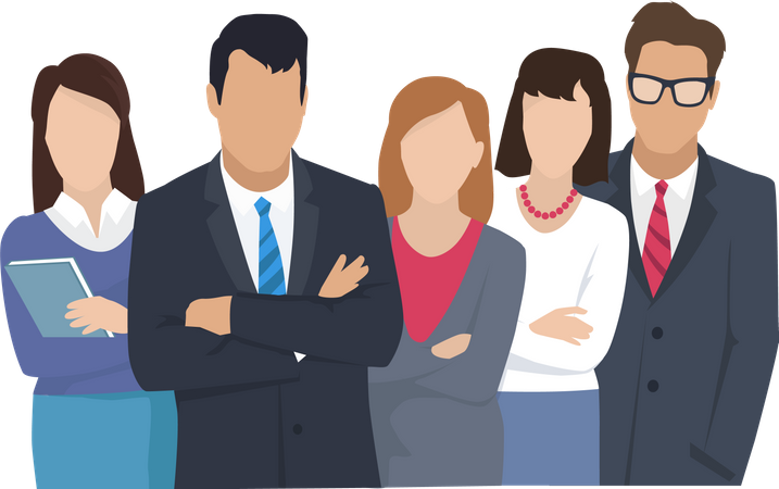 Friendly business team of two men and three women  Illustration