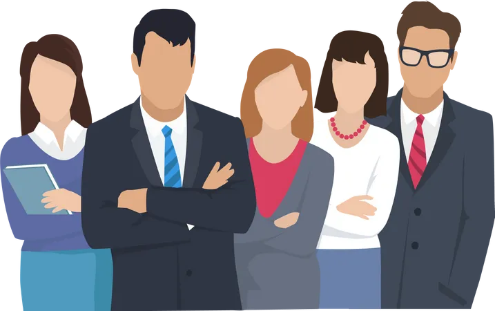 Friendly business team of two men and three women  Illustration