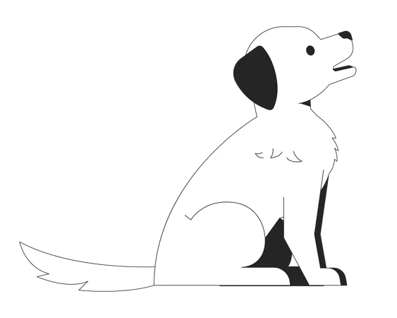 Friendly Dog Sitting Black And White 2 D Line Cartoon Character Pedigreed Puppy Fluffy Canine Pet Companion Isolated Vector Outline Animal Veterinarian Service Monochromatic Flat Spot Illustration Illustration