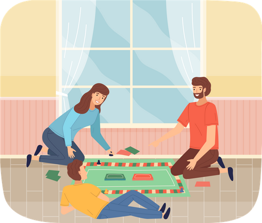 Friendly family playing board game  Illustration