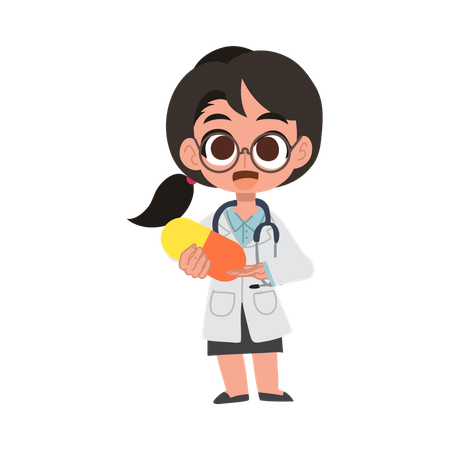 Friendly female doctor illustration explaining medication safety and pharmaceutical care  Illustration