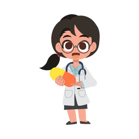 Friendly female doctor illustration explaining medication safety and pharmaceutical care  Illustration