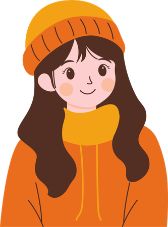 Friendly Girl Wearing Hat and Warm Clothes  Illustration