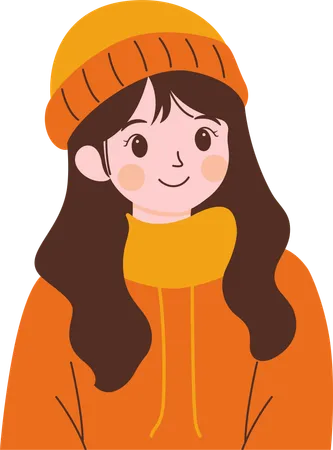 Friendly Girl Wearing Hat and Warm Clothes  Illustration