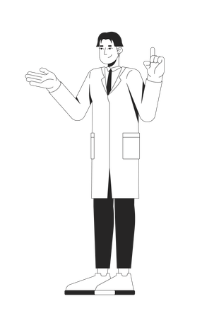 白衣を着て説明するフレンドリーな韓国人男性科学者  イラスト