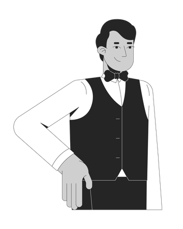Friendly male waiter in formal attire  Illustration