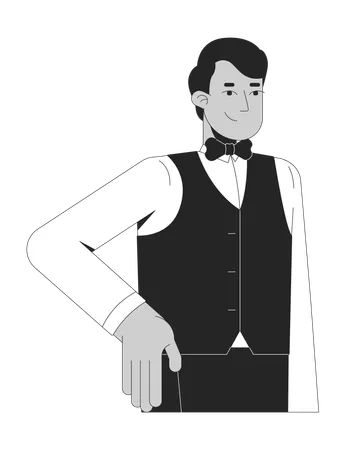 Friendly male waiter in formal attire  Illustration