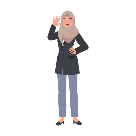 Friendly Muslim Businesswoman Greeting with Confident Gesture  Illustration