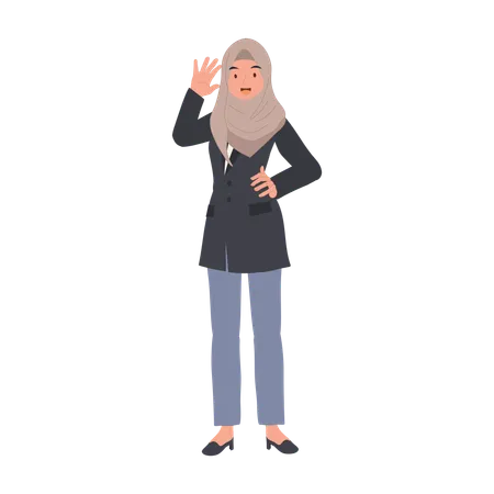 Friendly Muslim Businesswoman Greeting With Confident Gesture Illustration