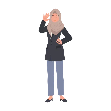 Friendly Muslim Businesswoman Greeting with Confident Gesture  Illustration