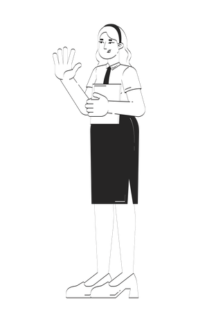 Friendly office worker woman waving hello  Illustration