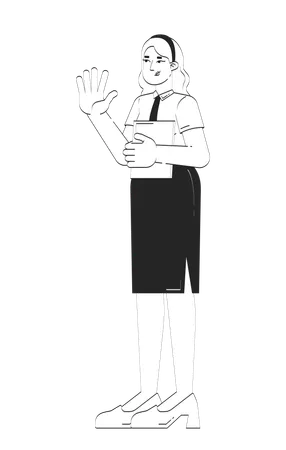 Friendly office worker woman waving hello  Illustration