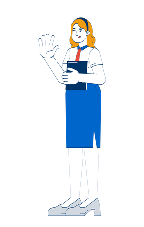 Friendly office worker woman waving hello  Illustration