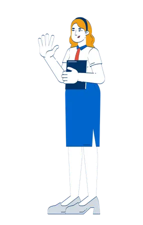Friendly office worker woman waving hello  Illustration