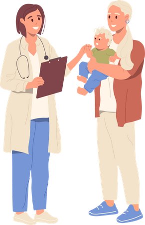 Friendly smiling pediatrician talking with mom  Illustration