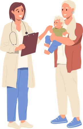 Friendly smiling pediatrician talking with mom  Illustration