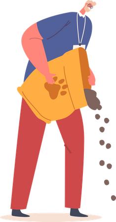 Friendly Volunteer with dog food  イラスト