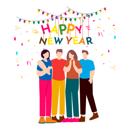 Friends are applauding together on New Year night  Illustration