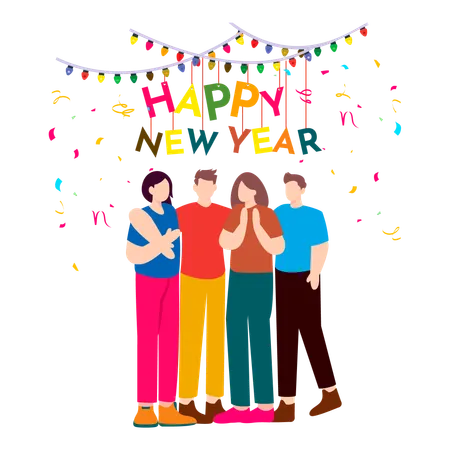 Friends are applauding together on New Year night  Illustration