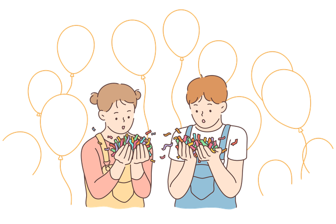 Friends are blowing confetti poppers  Illustration