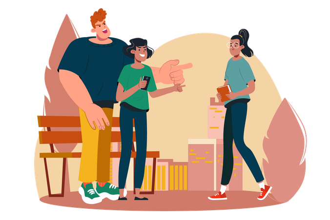 Friends are bullying a stranger on the street  Illustration
