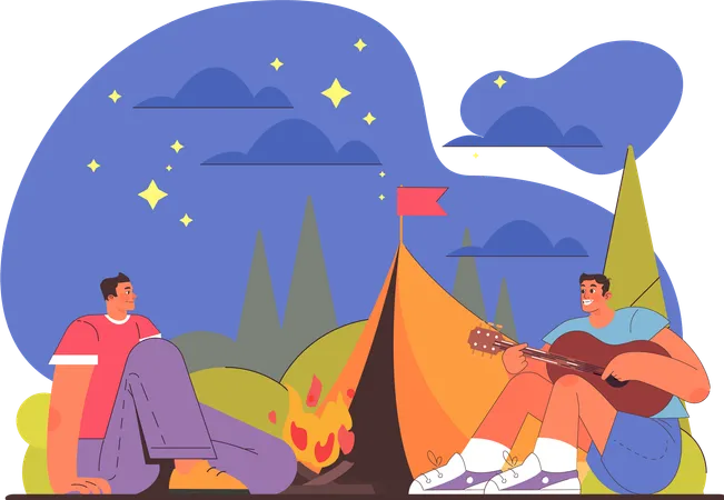 Friends are camping together  Illustration