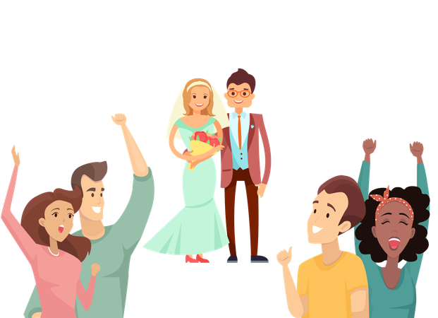 Friends are celebrating wedding day  Illustration