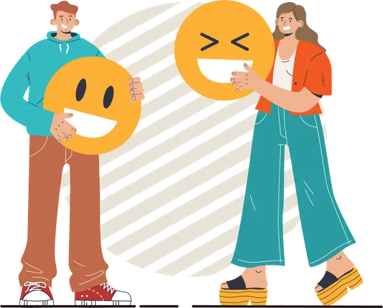 Friends are communicating through emojis  Illustration