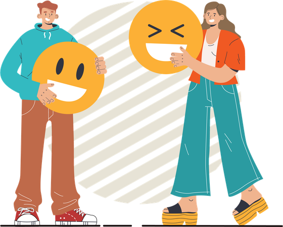 Friends are communicating through emojis  일러스트레이션