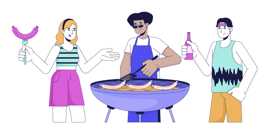 Friends are cooking barbeque  Illustration